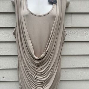 Sleeveless Tan Knit top with draped front. Size XL.